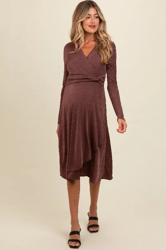 Women's midi dress calm pop -Mauve Metallic Twist Detail Wrap Maternity Midi Dress