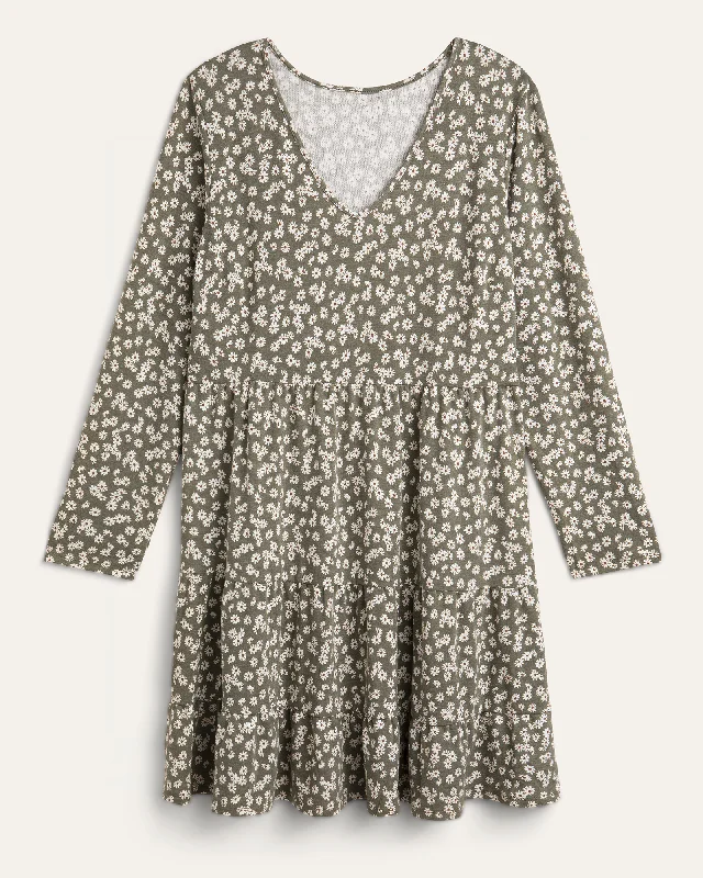 ladies-floral-dress-ruched-rose-Gianna Ditsy Floral Dress | Olive Green / White