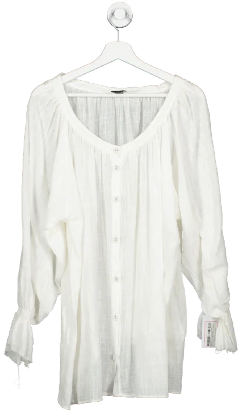 ladies-mini-dress-tiered-twirl-Vanessa Sposi White Cotton Button Front Mini Dress UK XS