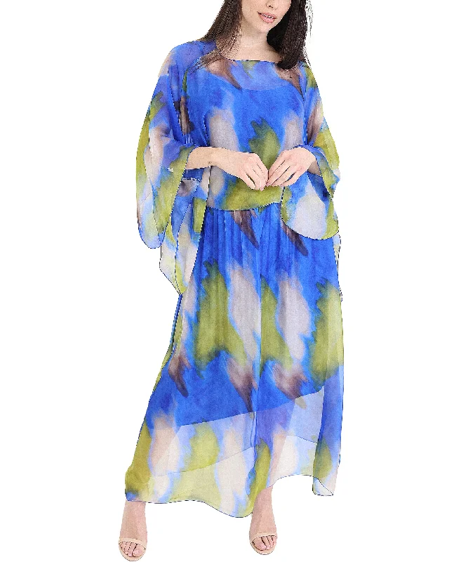 Women's floral dress perk glow -Silk Maxi Dress w/ Silk Top Set- 2 Pc Set