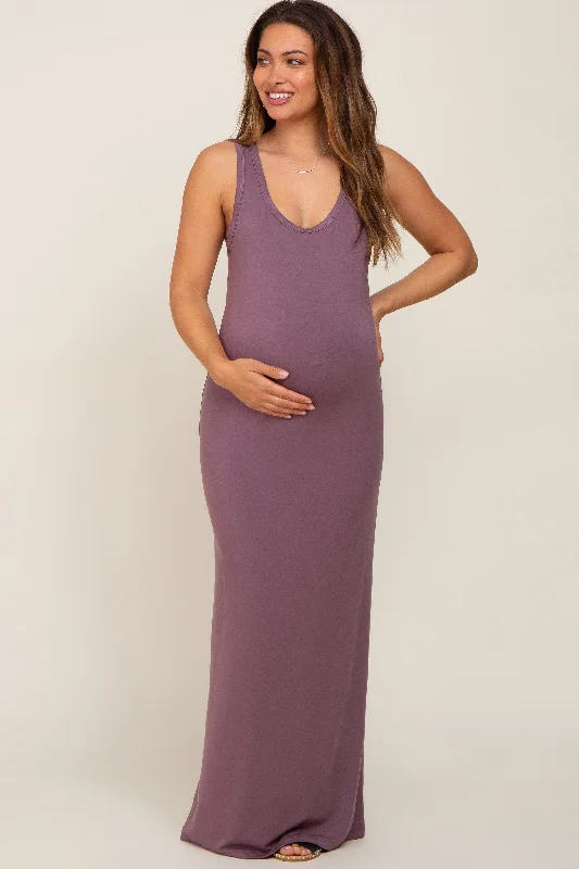 Women's floral dress night flair -Mauve Basic Sleeveless Maternity Maxi Dress