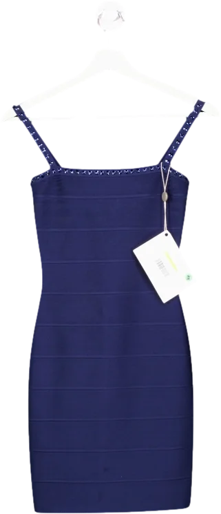 ladies-mini-dress-sustainable-snap-Herve Leger Blue Bandage Mini Dress With Embellished Straps UK XXS