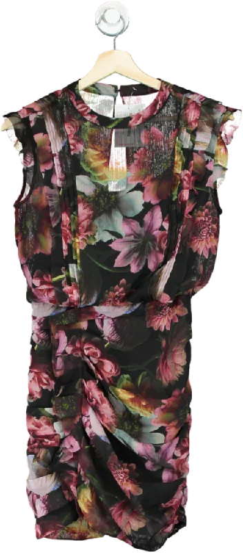 ladies-floral-dress-mini-muse-AllSaints Black Floral Hali Ahiahi Dress UK 6