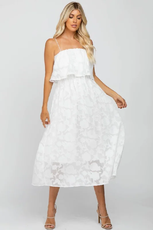 Women's midi dress snap glow -White Floral Midi Dress