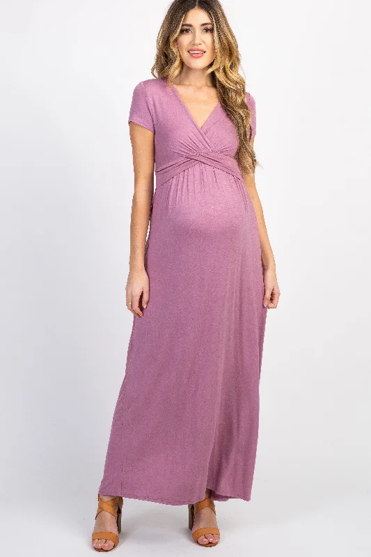 Women's floral dress kin chic -PinkBlush Mauve Draped Maternity/Nursing Maxi Dress