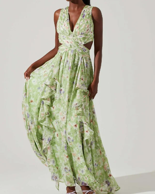 ladies-floral-dress-cream-charm-Noya Dress in Green Floral | Green Floral