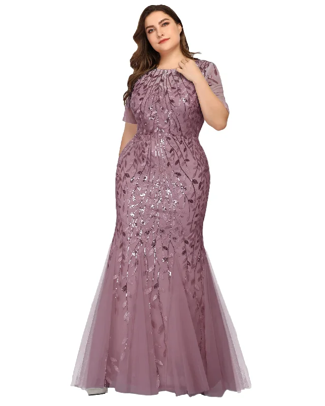 ladies-floral-dress-pink-petal-Floral Sequin Mermaid Tulle Evening Dress | Purple Orchid