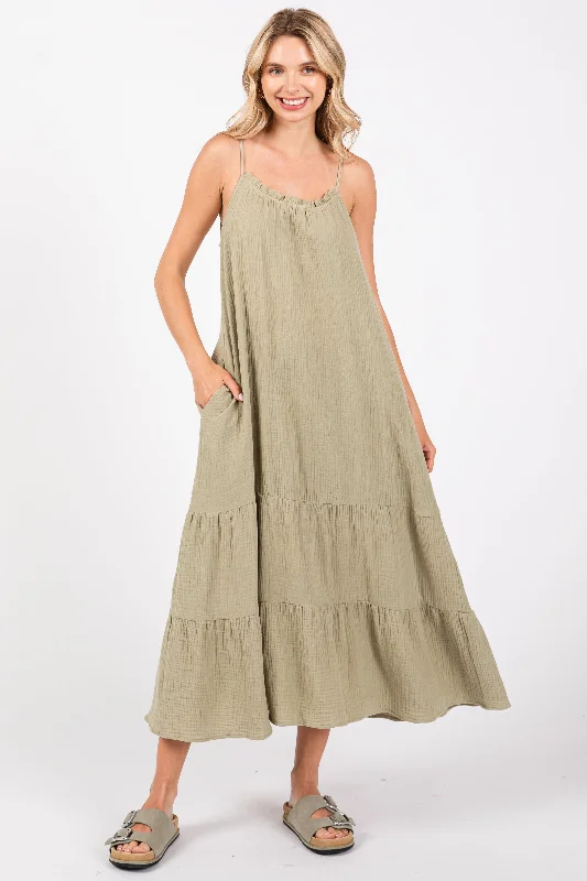 Women's midi dress then chic -Olive Tiered Hem Midi Dress