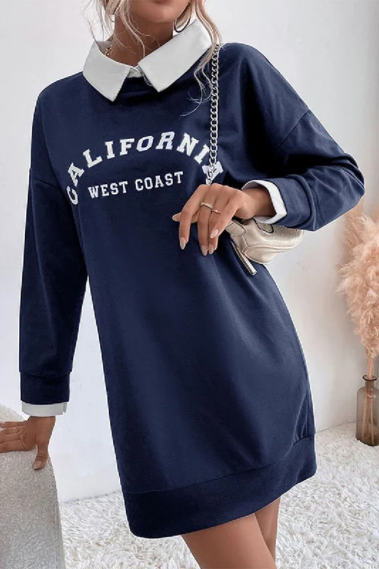 ladies-mini-dress-plunge-pizzazz-WOMEN CALIFORNIA LETTERING LONG SLEEVE MINI DRESS