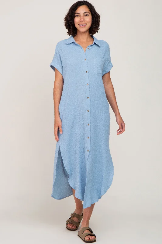 Women's midi dress town glow -Light Blue Button Down Midi Dress