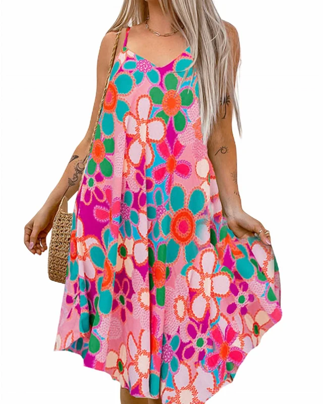 ladies-floral-dress-minimal-magnolia-Cheery 70'S Floral Flowy Dress In Pink | Pink