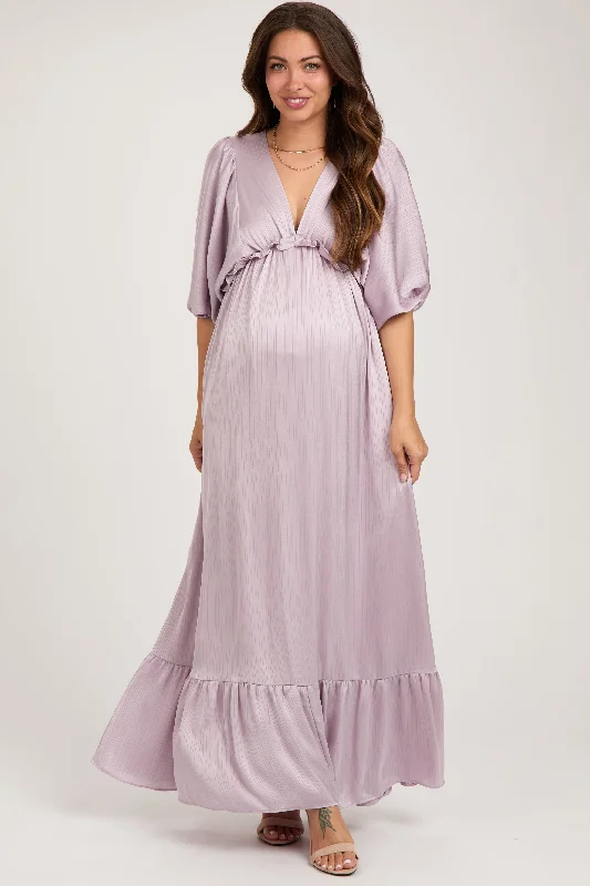 Women's floral dress roam pop -Lavender Striped Ruffle Accent Maternity Maxi Dress