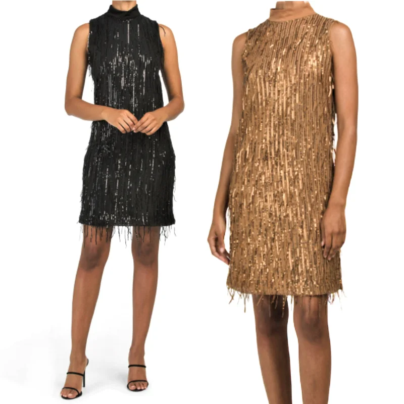 ladies-mini-dress-sale-snap-Carla Conti Made in Italy Sequin Fringe Cocktail Mini Dress