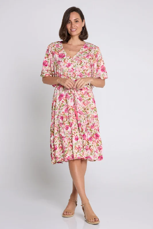 ladies-floral-dress-indigo-illume-Kigali Petite Dress - Pink Floral