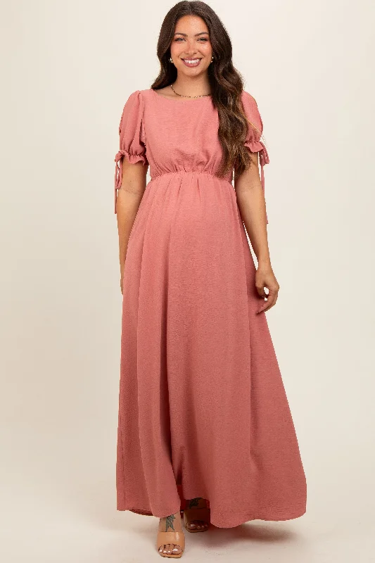 Women's floral dress keen pop -Mauve Open Back Maternity Maxi Dress