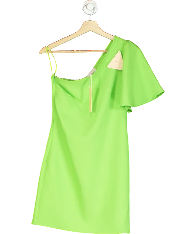 ladies-mini-dress-taupe-twist-Dancing Leopard Joy One Shoulder Mini Dress In Apple Green UK 6