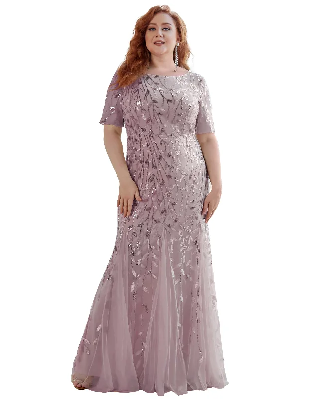 ladies-floral-dress-delicate-dawn-Floral Sequin Mermaid Tulle Evening Dress | Lilac