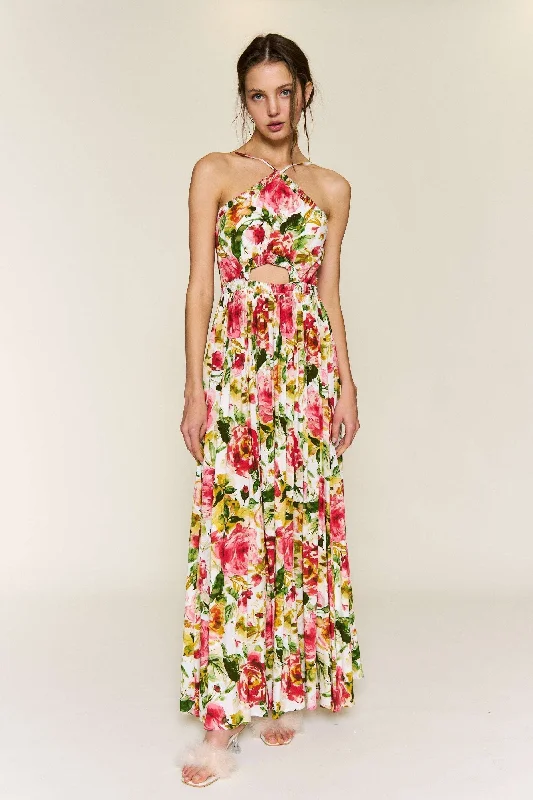 Women's floral dress tug pop -Red Floral Red Floral Sleeveless Maxi Dress