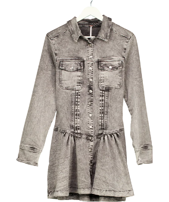 ladies-mini-dress-budget-bop-Free People Grey Roadhouse Denim Shirt Mini Dress UK M