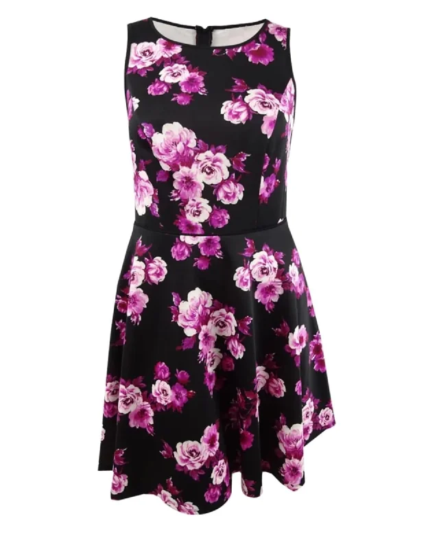 ladies-floral-dress-summer-sunset-City Studios Women's Plus Floral Print A Line Dress Purple Size 18W | Purple