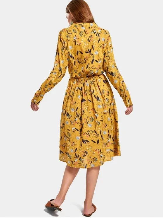 ladies-floral-dress-lightweight-lush-TastyHottie - Stunning Drawstring Waist Long Sleeve Floral Dress