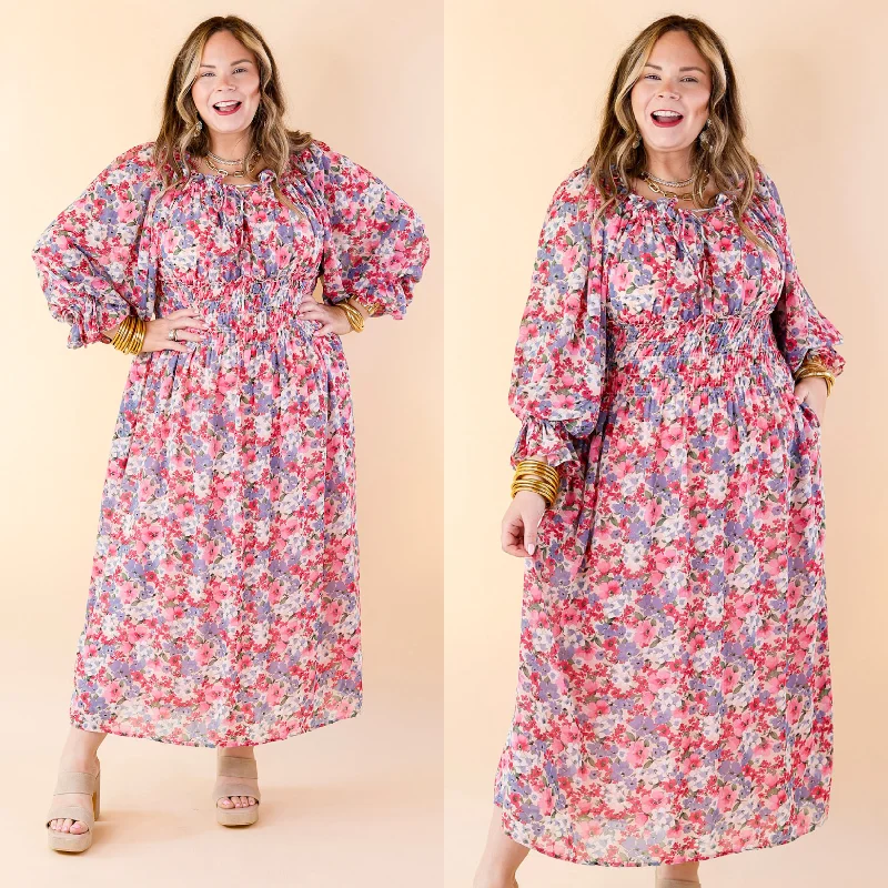 Women's floral dress lax glow -Feeling Floral Smocked Waist Floral Maxi Dress in Pink