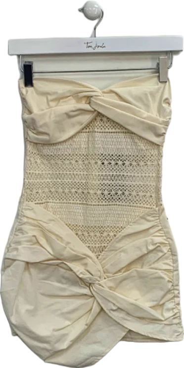 ladies-mini-dress-pearl-pizzazz-Ego Cream Linen Textured Mix Knot Front Mini Dress UK 8