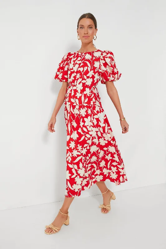 ladies-floral-dress-romantic-ripple-Red Floral Maxi Dress