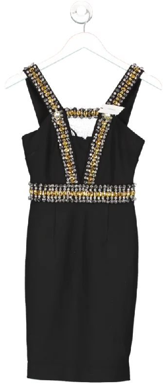 ladies-mini-dress-party-pizzazz-Karen Millen Black Embellished Halter Figure Form Mini Dress UK 6