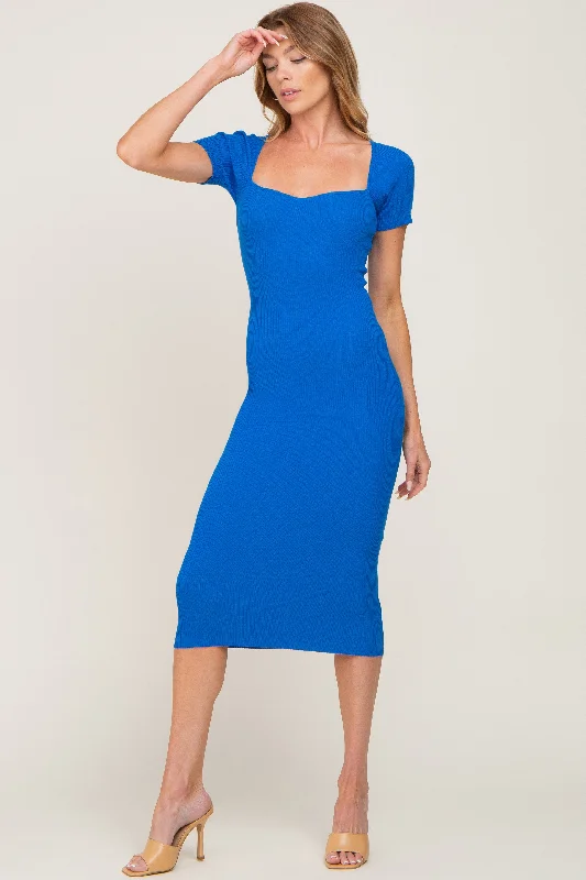 Women's midi dress day glow -Royal Blue Ribbed Midi Dress