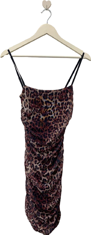 ladies-mini-dress-short-sleeve-breeze-Nasty Gal Leopard Print Ruched Mini Dress UK S