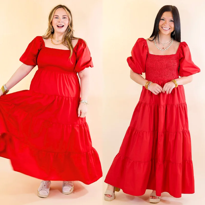 Women's floral dress tame glow -Santorini Sunshine Short Balloon Sleeve Maxi Dress in Red