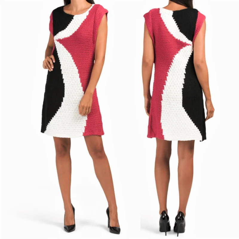 ladies-mini-dress-belted-babe-Vertigo Paris Women's Color Block Crochet Knit Mini Dress