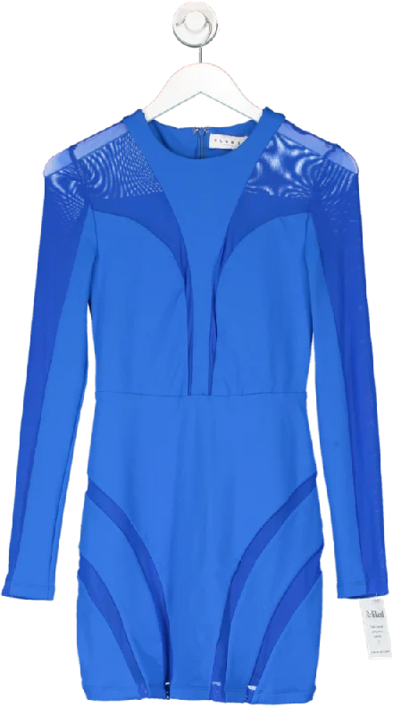 ladies-mini-dress-luxe-lure-Club L Blue Grand Style Mesh Nigh Neck Long Sleeve Cut Out Mini Dress UK 8