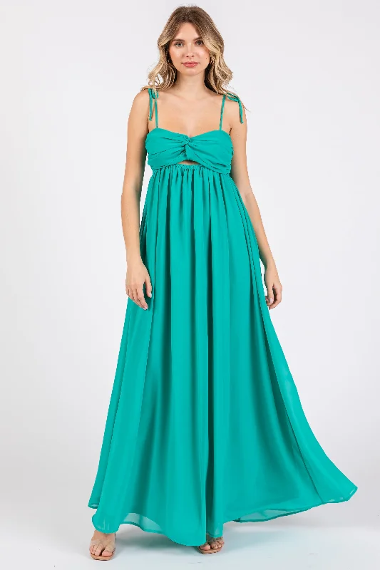 Women's floral dress mesh pop -Jade Chiffon Sleeveless Cutout Front Maxi Dress