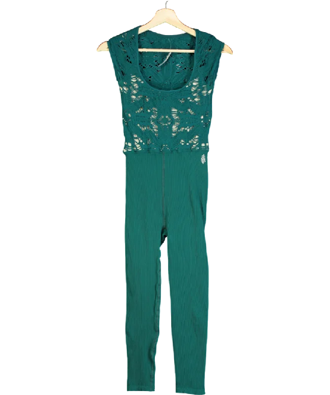 ladies-floral-dress-botanical-breeze-Free People Green Happiness Runs Floral One Piece Jumpsuit UK M