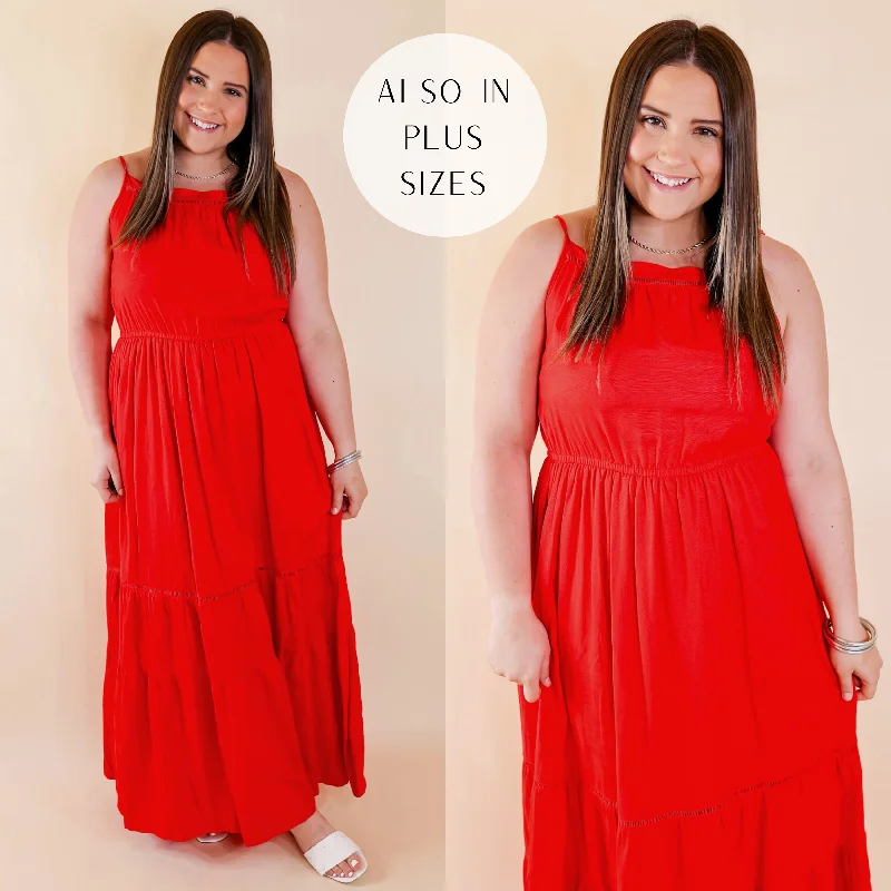 Women's floral dress snug chic -Tranquil Tides Tiered Maxi Dress in Red