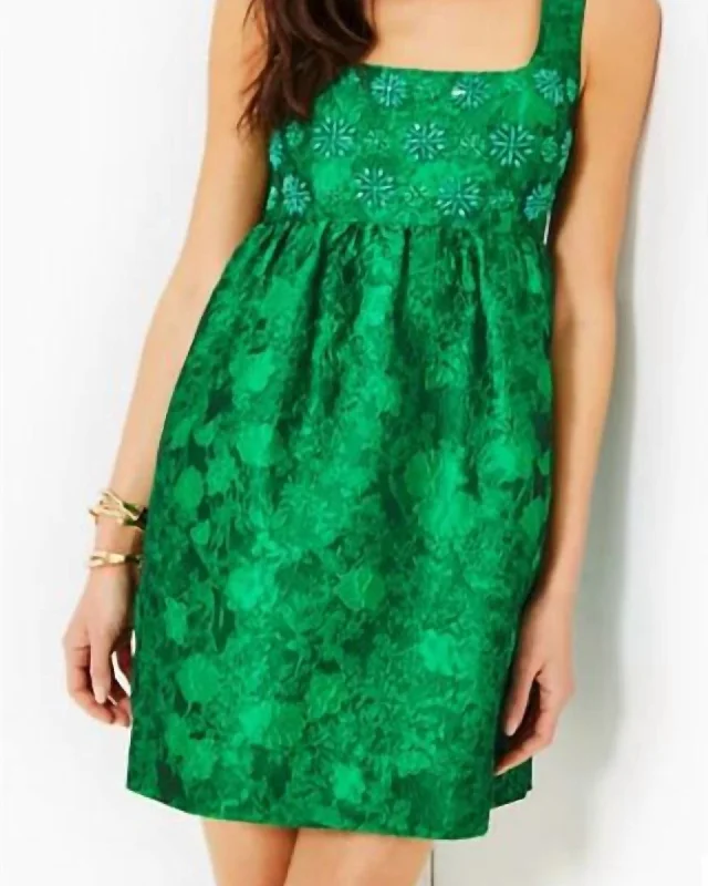 ladies-floral-dress-day-to-dusk-Bellami Embellished Floral Jacquard Dress In Kelly Green Leaf An Impression Jacquard | Kelly Green Leaf An Impression Jacquard