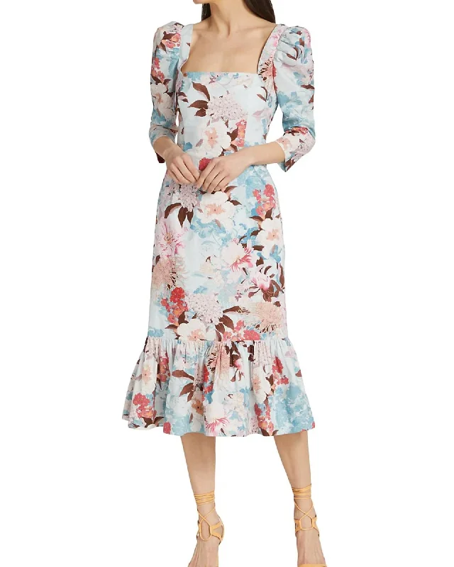 ladies-floral-dress-runway-ripple-Busy Dress In Japanese Floral Blue | Japanese Floral Blue