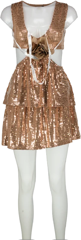 ladies-mini-dress-60s-swing-Nasty Gal Metallic Sequin Side Cut Out Mini Dress UK XS