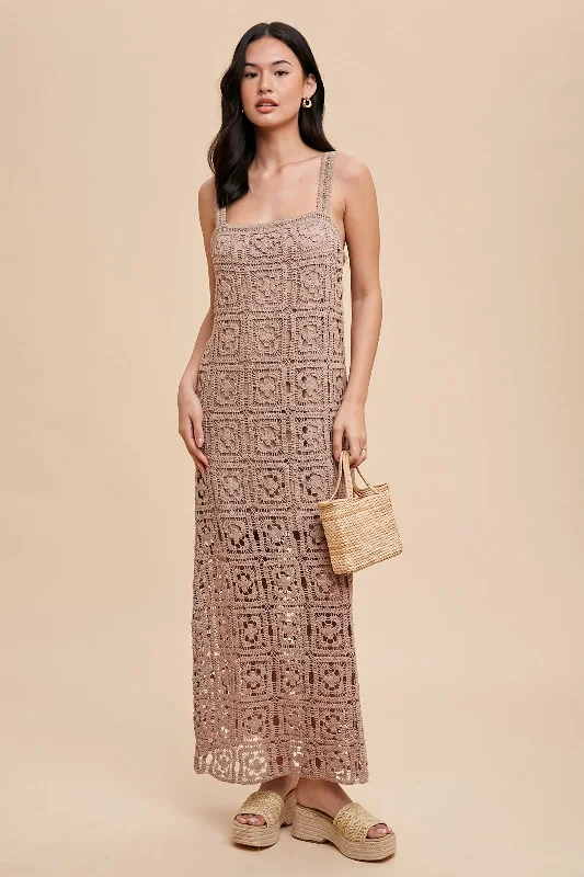 Women's floral dress short chic -Mushroom Crochet Maxi Tank Dress