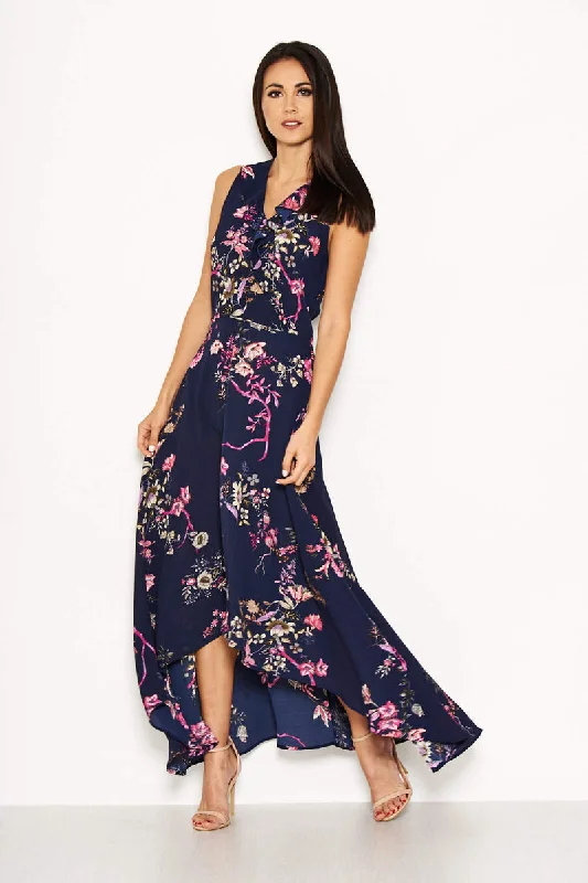 ladies-floral-dress-orchid-opal-Navy Floral Dip Hem Dress