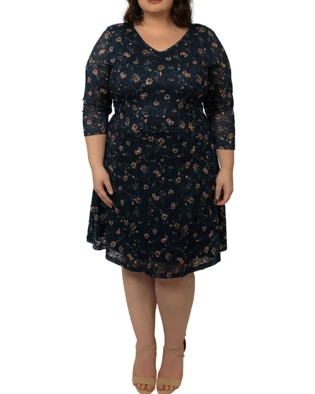 ladies-floral-dress-luxe-lush-Magalie Skater Dress Lace Stretch Floral Navy | Navy