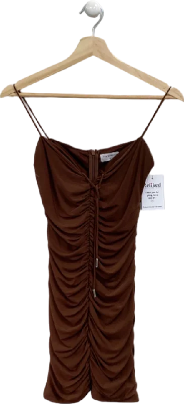 ladies-mini-dress-cotton-cute-ThatsSoFetch Brown Ruched Mini Dress UK 6