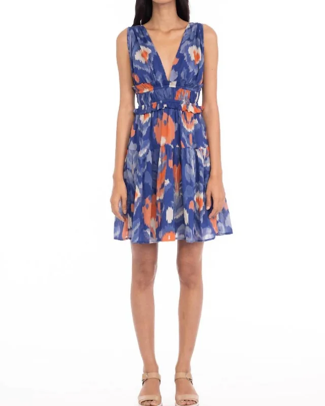 ladies-floral-dress-plunge-petal-Victoria Dress in Ikat Floral Soladite | Ikat Floral Soladite