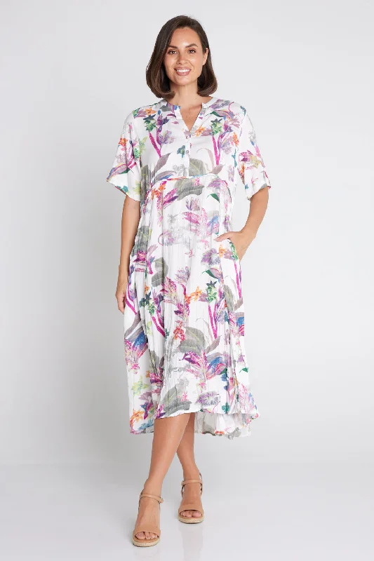 ladies-floral-dress-fuchsia-fable-Newark Dress - White Floral