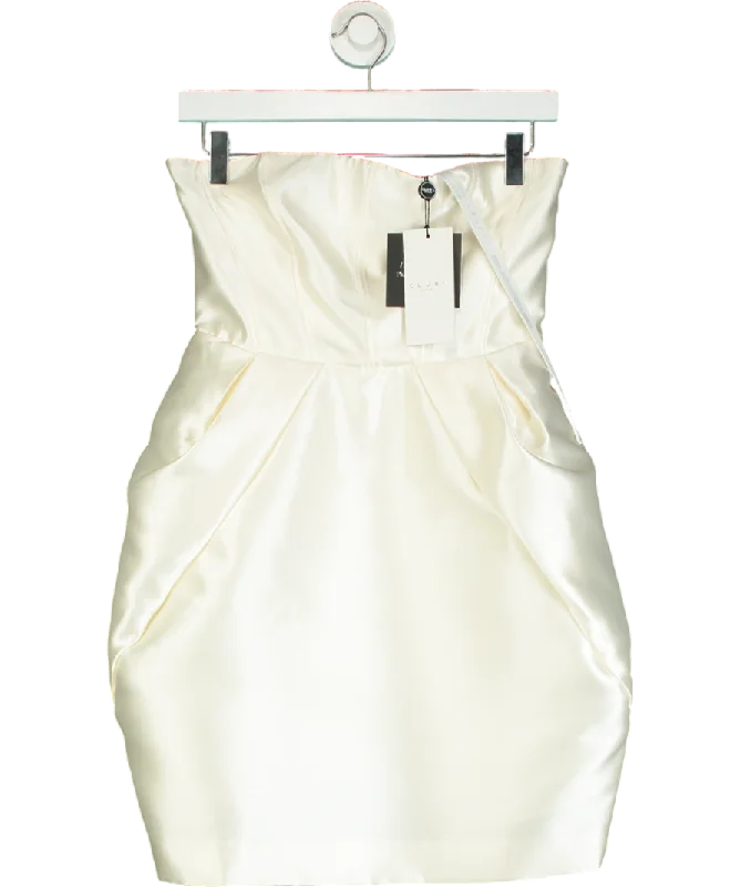 ladies-mini-dress-sage-sizzle-Club L Cream Ivory Bandeau Mini Dress With Tulip Skirt UK 8