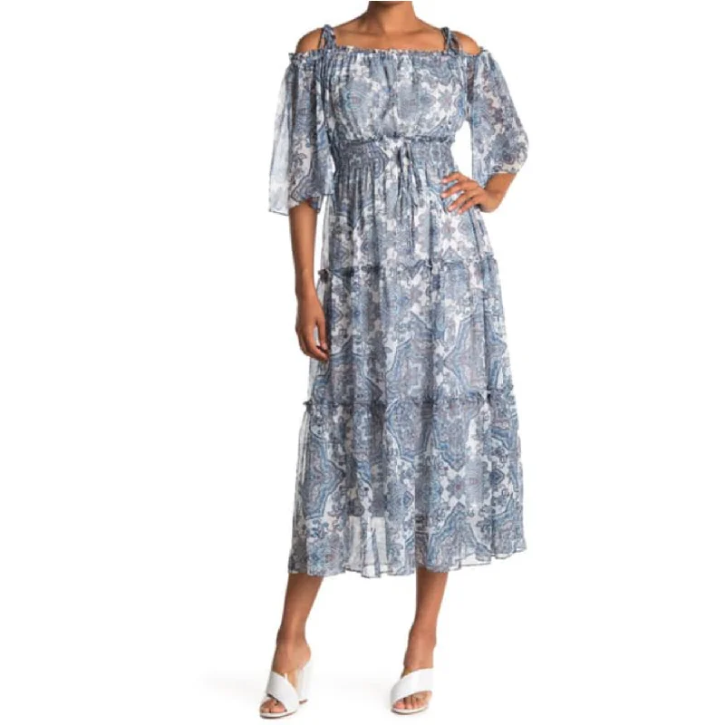 ladies-floral-dress-sweetheart-silk-Taylor Women's Off The Shoulder Floral Print Chiffon Smocked Dress