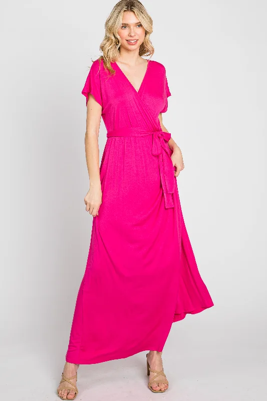 Women's floral dress town glow -Fuchsia Basic Wrap Maxi Dress