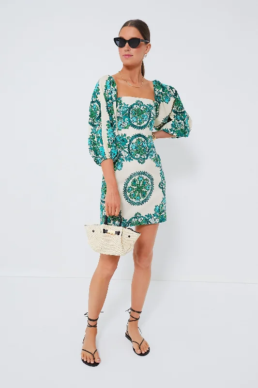 ladies-floral-dress-tall-tide-Teal Floral Topiary Montauk Dress